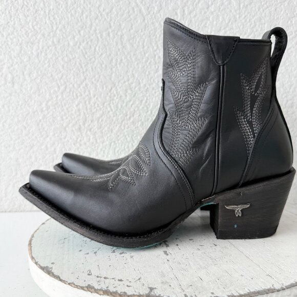 Lane Gallatin Womens Cowboy Booties Black Western Short Boots Snip Toe Size 7.5 - Picture 4 of 13